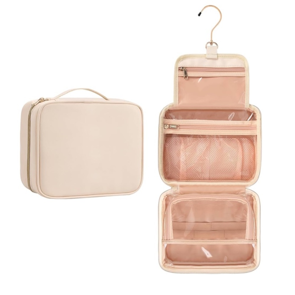 Cream Travel Toiletry Bag with Hanging Hook